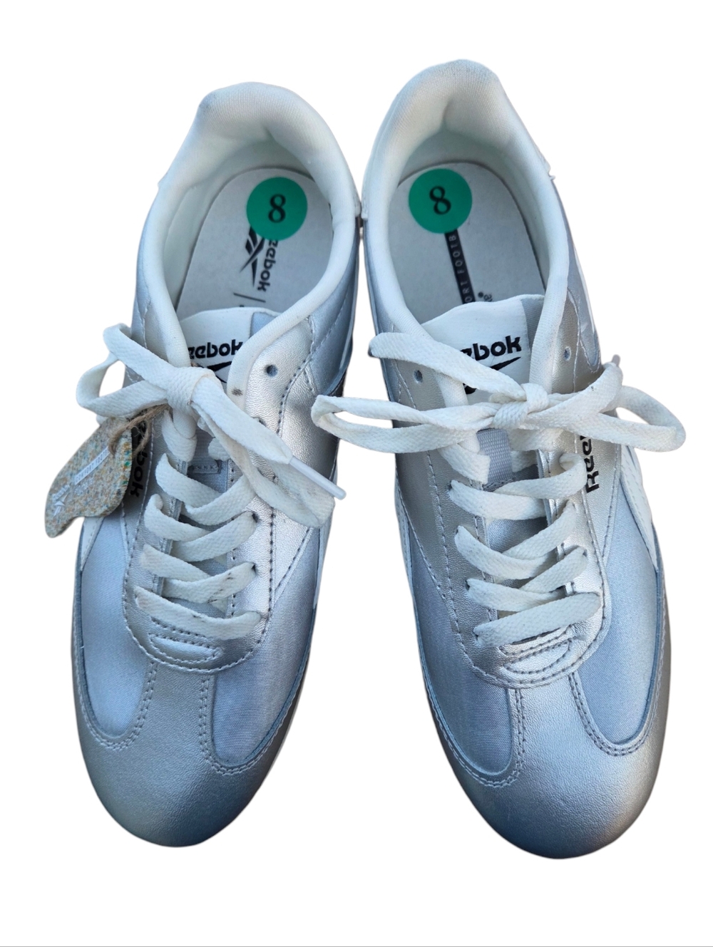 Reebok - Silver and White Metallic Retro Low-Top Sneakers w/Ortholite Comfort - Picture 2 of 8